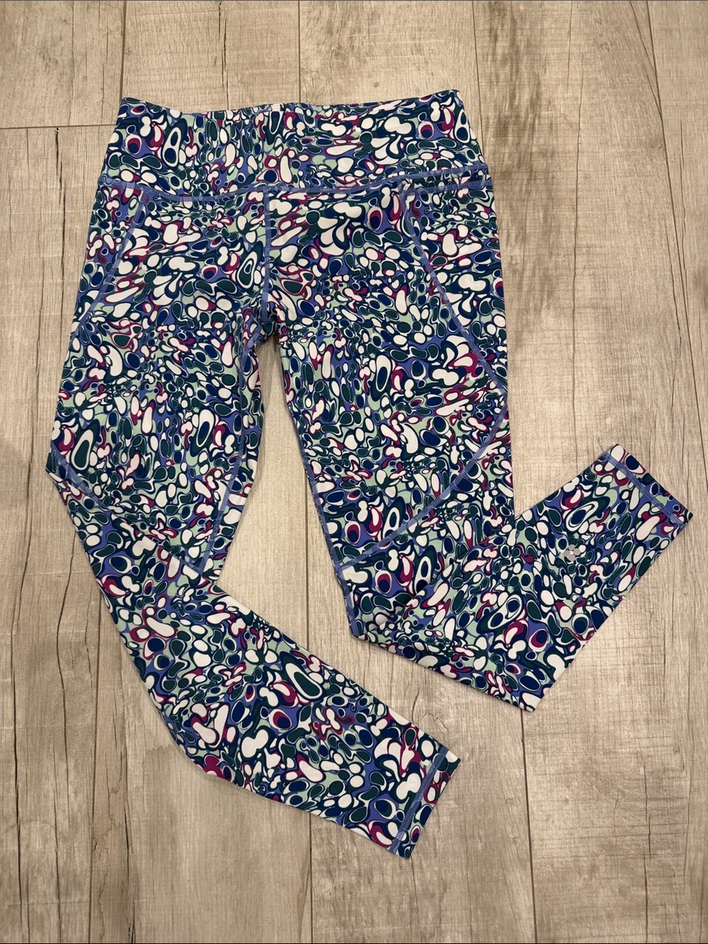 NWT Sweaty Betty L US 10 Power workout leggings Blue Magma Print Bum -sculpting